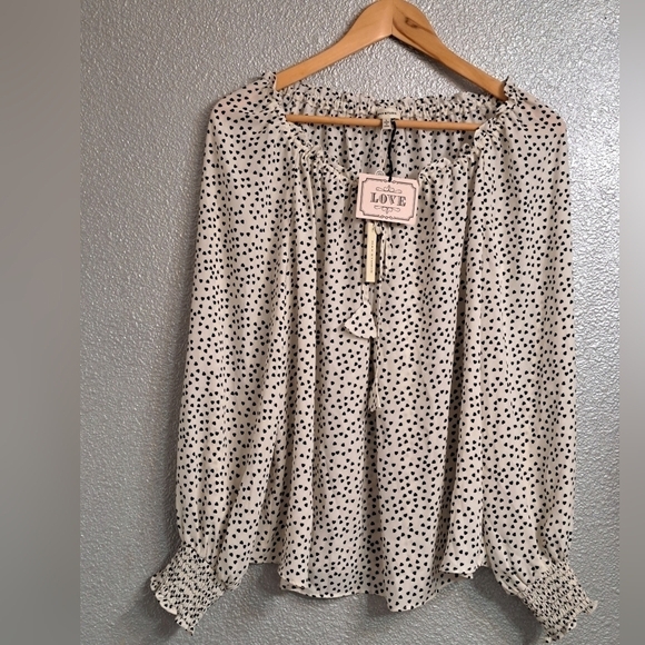 NWT Max Studio Black & White Tie Blouse Size L - Picture 1 of 10